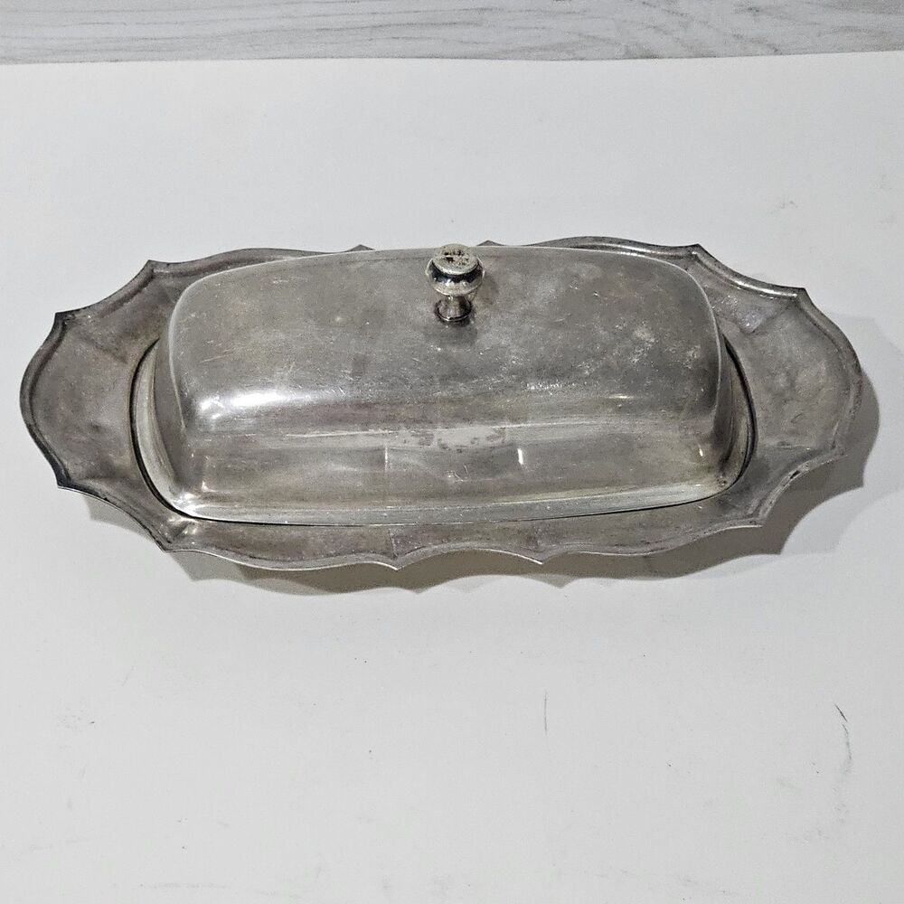 Vintage International Silver Co. Silver Plated Butter Dish with Glass Plate